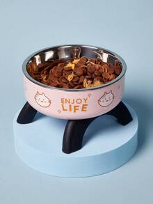 Zazumi 1pc Elevated Stainless Steel Cat/Dog Lover Gift And Dog/Cat Mom Love Pet Bowl With Cute Pattern - Non-Slip, Spill-Proof Design For Small Dog Lover And Dog Mom Loves & Cat Lover And Cat Mom Loves - Multicolor - View 3