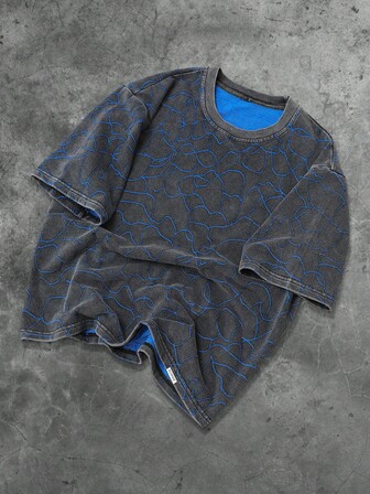 Street Life Camiseta de manga corta con gráfico de doble capa desgastada para hombre, adecuada para uso diario, primavera/verano