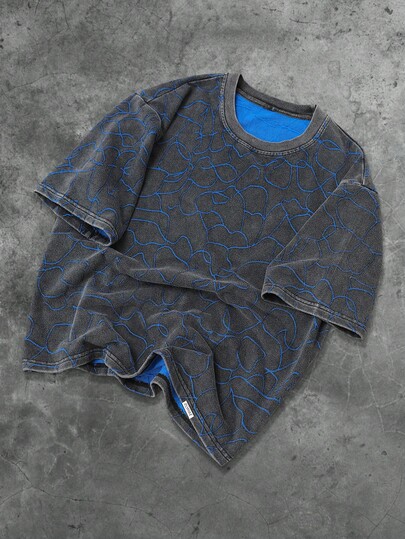 Street Life Men's Double Layer Burnout Graphic Short Sleeve T-Shirt, Suitable For Everyday Wear