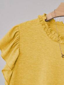 Franclia Women's Casual Loose Fit Gray T-Shirt With Ruffle Trim Crew Neck And Sleeves, Versatile For Commuting, Outings, School, Gatherings, And Home Activities, Spring/Summer - Mustard Yellow - View 5