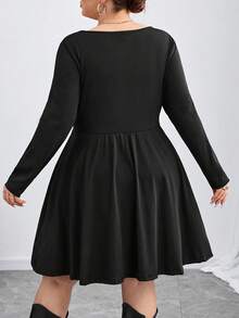 SHEIN CURVE+ Plus Size Women Long Sleeve A-Line Midi Dress/Autumn /Winter