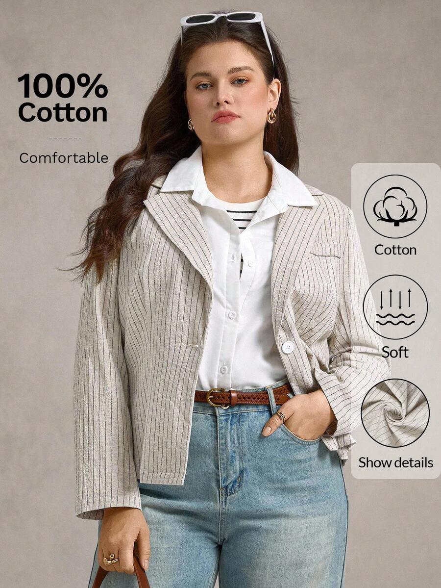 Zelara Blazer casual a righe e collo a bavero con maniche lunghe, da donna taglia comoda, stile vintage per scuola e lavoro, adatto per insegnanti e donne d'affari casual, blazer a righe per curvy, da indossare in autunno/inverno, per uscire - Multicolore - Visualizzare 1