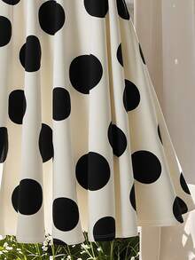 Franclia 女士优雅波尔卡圆点印花长裙，夏季 - 黑與白 - 查看 3