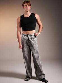 FeverCity Men's Solid Color Round Neck Casual Sleeveless Knit Vest, Autumn, For Fall Winter - Black - View 5