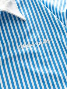 EASEVO Plus Size Men's Casual Striped Print Polo Shirt - Blue - View 4