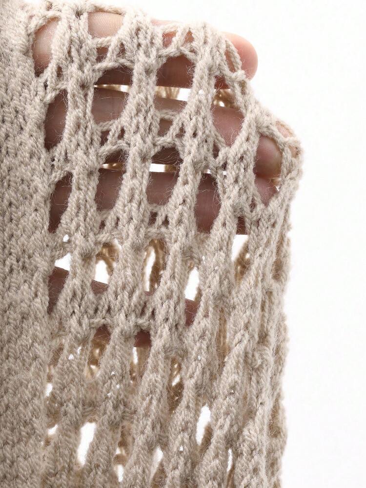 French Style Hollow Out Midi Dress, Layered Coverup Dress For Vacation Sweater Dress