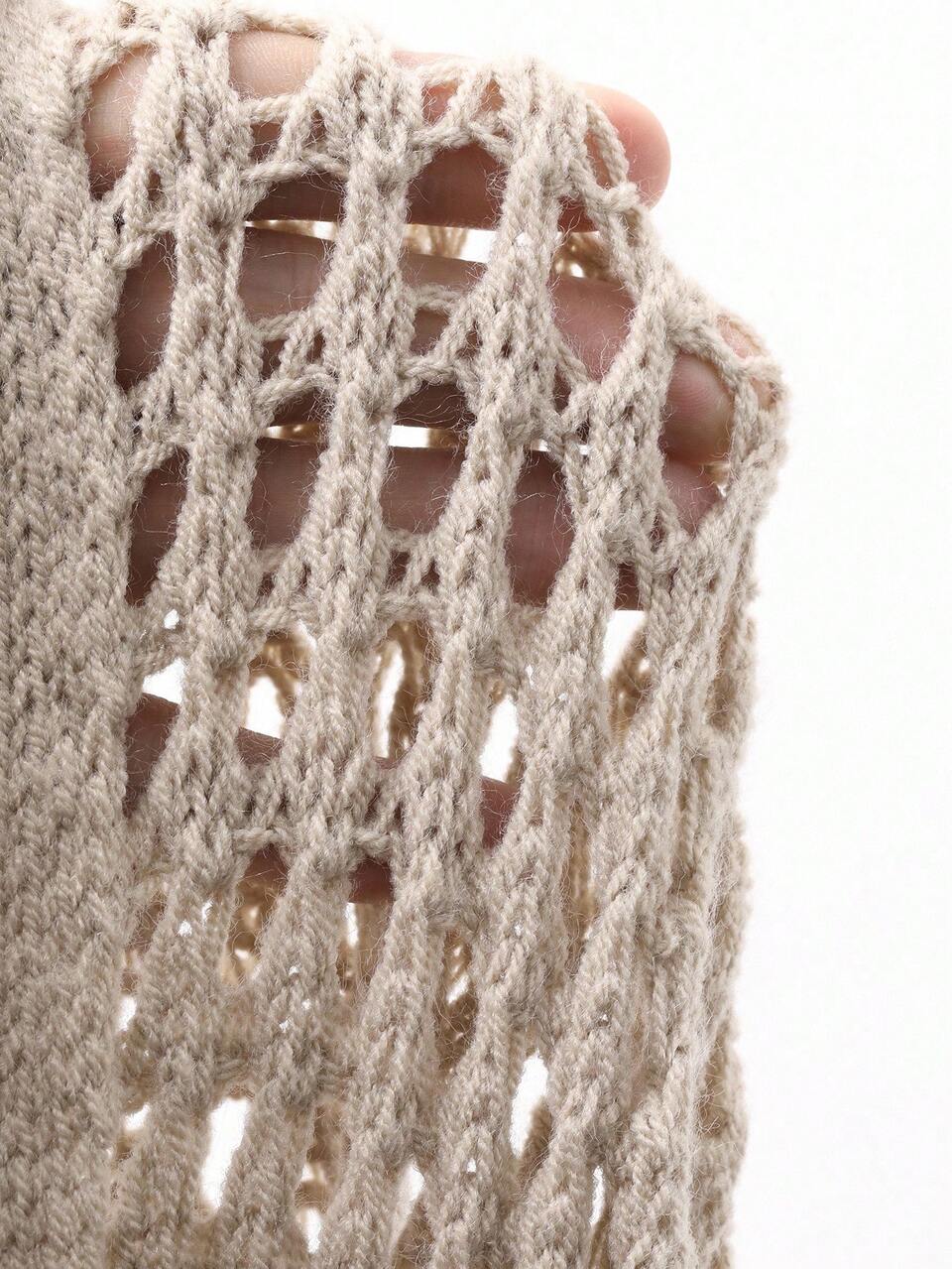 French Style Hollow Out Midi Dress, Layered Coverup Dress For Vacation Sweater Dress