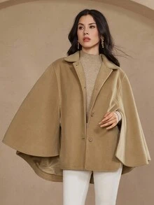 DAZY Women's Elegant Solid Color Cape Coat, Autumn/Winter Jacket - Khaki - View 3