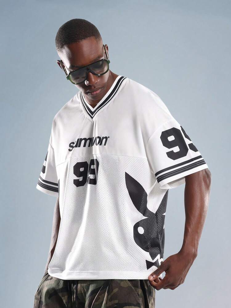 PLAYBOY X SUMWON V Neck Mesh Jersey With Bunny Logo