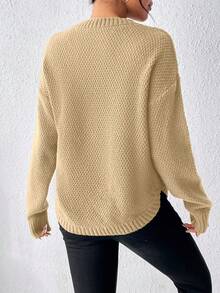 EMERY ROSE Suéter de cuello redondo de manga larga informal para mujer, otoño - Caqui - Ver 2