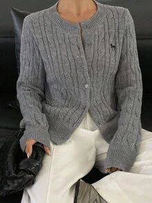 DAZY Women's Casual Loose Fit Gray Cardigan Sweater, Autumn/Winter