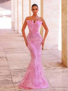 Glamrae Saia elegante e luxuosa com bainha sereia e lantejoulas, ideal para casamentos, festas, férias, galas e eventos formais (com muitos enfeites) - Roxa - Ver 5