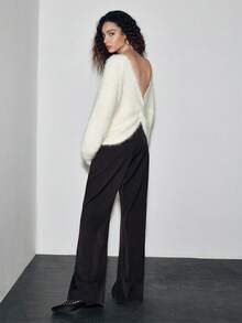 Lumivelle Pulover la modă cu spate răsucit, culoare uni, toamnă/iarnă - Bej - Vizualizare 4