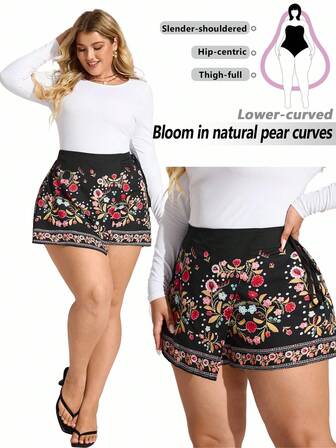 Truni Elyhuante_03 Plus Size Women's Black Casual Shorts, Beach Wrap Skort, Romantic Shorts For Valentine's Day Date, Summer Skort For Women, Beach, Wedding Guest, Romantic Skort Coconut Girl Nashville Festival For Women Country Concert Coachella Summer Boho Women's Brunch Skort For Women Beach Vacation City Break Holiday Western Skort For Women Western Wear Women Plus, For Pear Triangle Body Shape