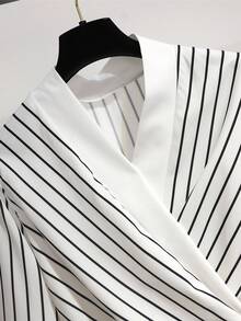 Franclia Wrap-Around Striped Casual & Office Minimalist Style Blouse For Women