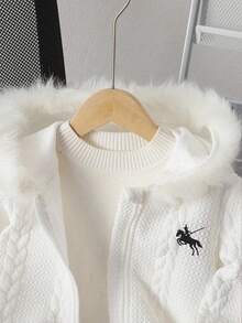 SHEIN Young Girl' Embroidered Decor Hooded Long Sleeve Jacket - White - View 3