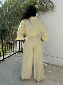 Alexandranx 2 Stücke Damen lässiges gestreiftes, weites Oberteil und hochgegürtete, weite Hose Set