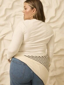 Aralina Plus Size Solid Color Casual All-Match T-Shirt - White - View 2