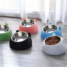 Zazumi Elevated Stainless Steel Cat Bowl With Cute Ear Stand - 2-In-1 Inclined Food & Water Dish For Neck Protection