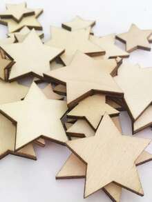100pcs Wooden Star Shaped Hollow-Out Blanks For Wedding Diy Crafts, Assorted Sizes