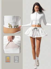 Fluxe Casual Letter Print Zipper Fitted Cropped Top