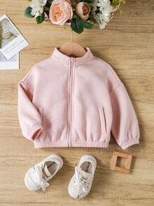 SHEIN Sweat-shirt-shirt rose à col montant tricoté, mignon et polyvalent, manches longues, automne/hiver