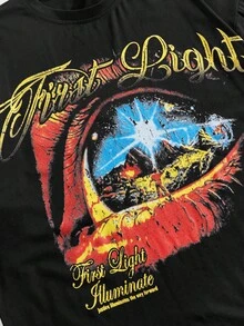 ROMWE MEN Street Life 男士休闲眼睛印花短袖T恤，夏季 - 黑色 - 查看 3