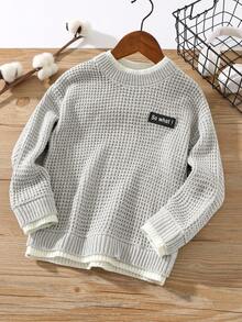 1pc Young Boys' Clothing 2 In 1 Structure English Patch Basic Sweater, Suitable For Kids Outfits, Young Boy Clothes, Back To School Boys Set, Suitable For Birthday Party, Evening Party, Performance, Wedding, Baptism, School Opening Ceremony, Daily Wear, Travel, Sports, Autumn/Winter Season Fall