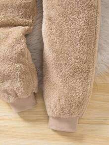 女童可爱兔子羊毛连帽连体裤家居服 - 杏色 - 查看 8