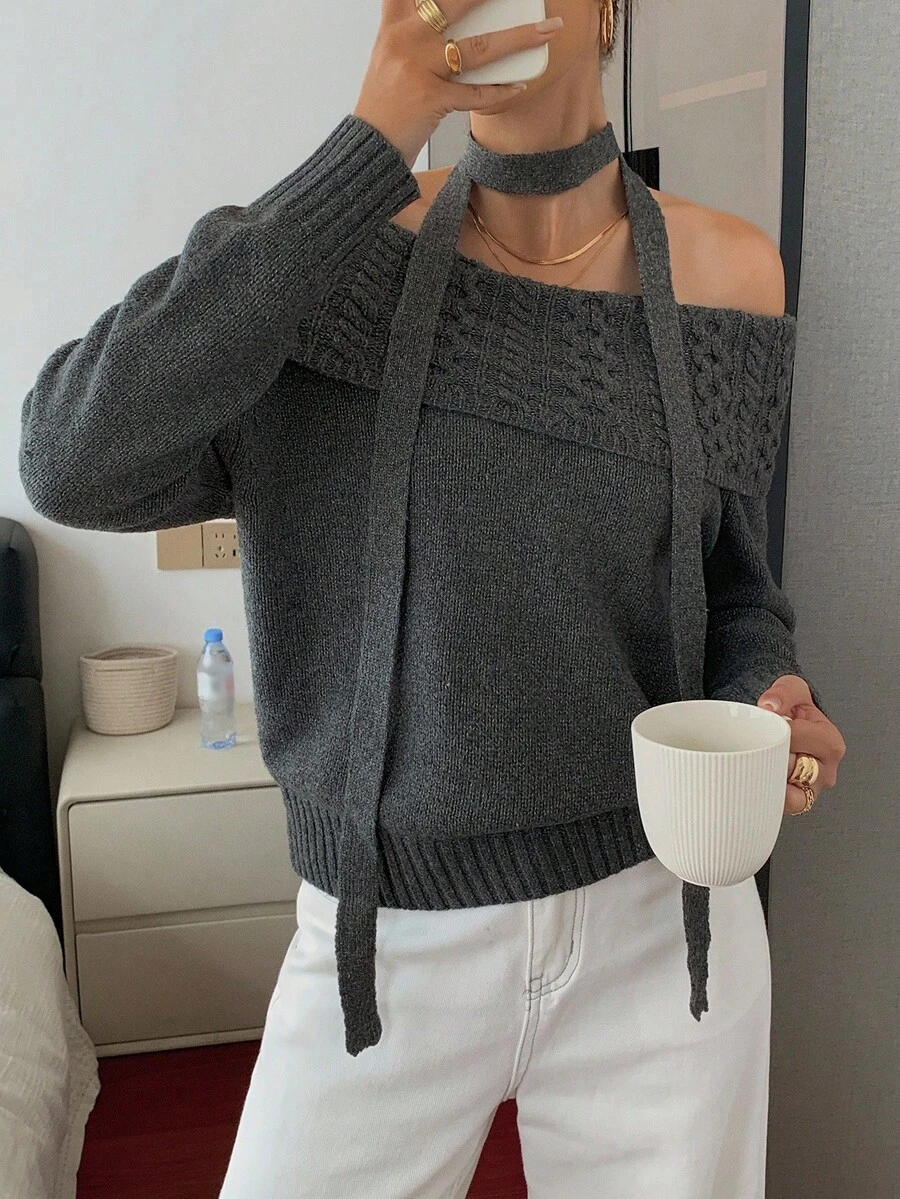 DAZY 女士露肩毛衣，宽松，高端，休闲超大套头衫，秋冬