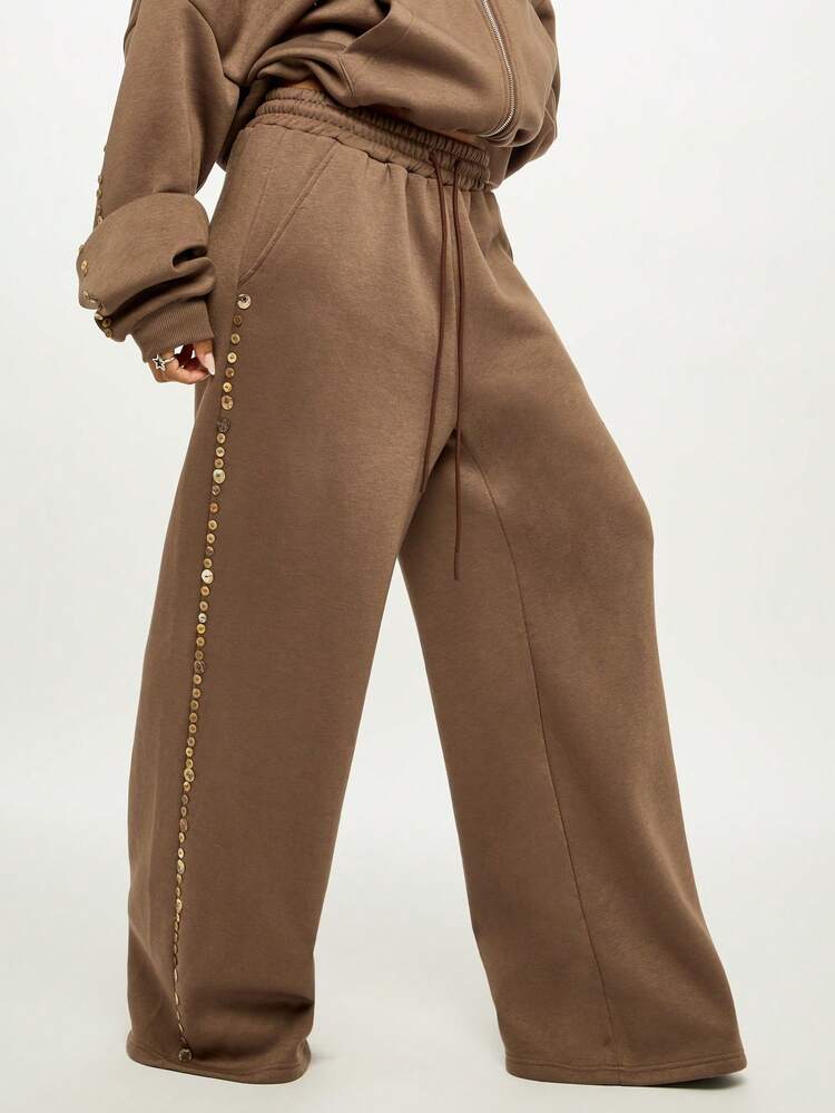 SUMWON WOMEN Jersey Wide Leg Joggers With Button Detail