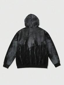 ROMWE MEN Street Life 男士精致圆点连帽卫衣，适合秋冬季日常穿着 - 黑色 - 查看 2