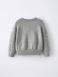 Maija Kids 女童复古休闲独特设计套头针织毛衣，秋冬 - 淺灰色 - 查看 2