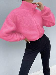 Chiquease 毛茸茸可爱个性加厚外套 - 玫紅色 - 查看 6