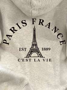 INAWLY Women's Casual Printed Drop Shoulder Fleece Sweatshirt - Light Grey - View 5