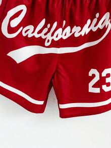 Sparklyn 女童黑色条纹复古字母印花宽松夹克、黄色修身吊带背心和黄色短裤 - 酒紅色 - 查看 8