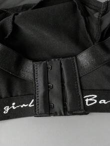 Sujetador inalámbrico de talla grande para mujer con parches de malla, sin costuras - Negro - Ver 5