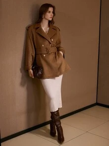 MOTF PREMIUM WOOL DOUBLE BREASTED BELTED OVERCOAT , FALL WINTER - Camel - View 8