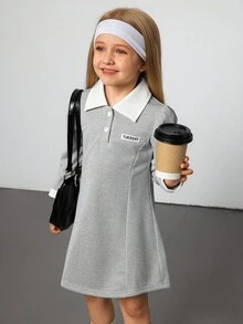 少女白领灰色长袖可爱舒适秋冬时尚连衣裙 - 灰色 - 查看 6