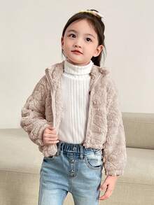 秋冬年轻女孩休闲人造毛皮夹克 - 駝色 - 查看 3