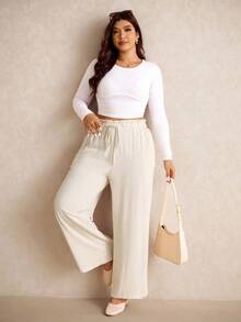 Elaquor Pantalones largos de moda casual para mujer talla grande, estilo vacacional y de ocio, pantalones de otoño/invierno, pantalones blancos, conjunto casual para mujer, pantalones de invierno para mujer - Albaricoque - Ver 5