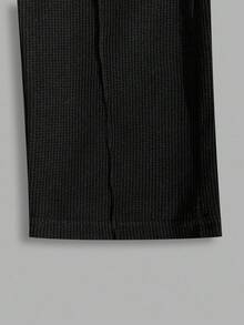 EURMUSE 男式华夫格面料拼布长袖常规款 T 恤套装 - 黑色 - 查看 4