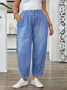 EMERY ROSE Plus Size Women Casual Loose Fit Jeans With Pockets - Light Wash - View 5