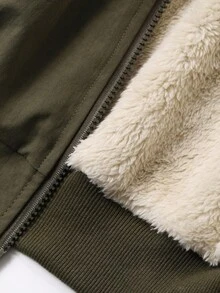 FRIFUL 女士橄榄绿连帽毛绒外套，带拉链口袋和抽绳下摆，宽松休闲百搭保暖内衬外套，适合机场旅行和日常穿着，秋季保暖内衬，冬季女士外套 - 綠色 - 查看 8