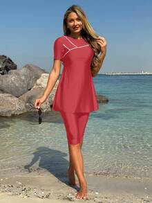 Swim Mulvari Women's Elegant Modest Sports Camisole Bikini Top - Red - View 1