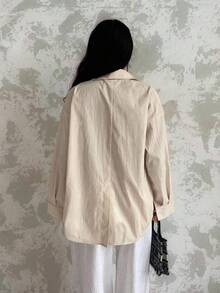 Glamine 休闲超大杏色长袖女式衬衫，简约日常秋季衬衫 - 杏色 - 查看 2