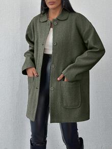 EURMUSE Cotton Knitted Overcoat Drop Shoulder Double Pocket Coat Easy To Style Perfect For Autumn And Winter - Green - View 5