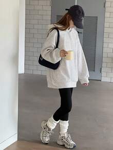 DAZY 2 件套青少年女孩宽松落肩连帽衫和紧身裤套装，秋季学生休闲装