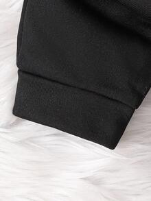 SHEIN Playful Pals Bộ 2 quần dài in khẩu hiệu tiếng Anh thường ngày cho bé trai, mùa xuân và mùa thu - màu đen - Xem 5