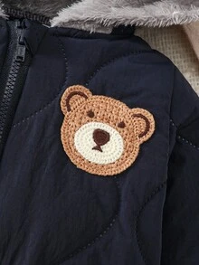 SHEIN 嬰兒/幼兒中性新生兒休閒藍色萬聖節可愛熊刺繡絎縫連帽長袖拉鍊加厚抓絨連身衣外套 秋冬款 - 藍色 - 查看 4